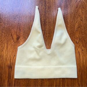 Garage Yellow Ribbed V-Neck Crop Top Size xs